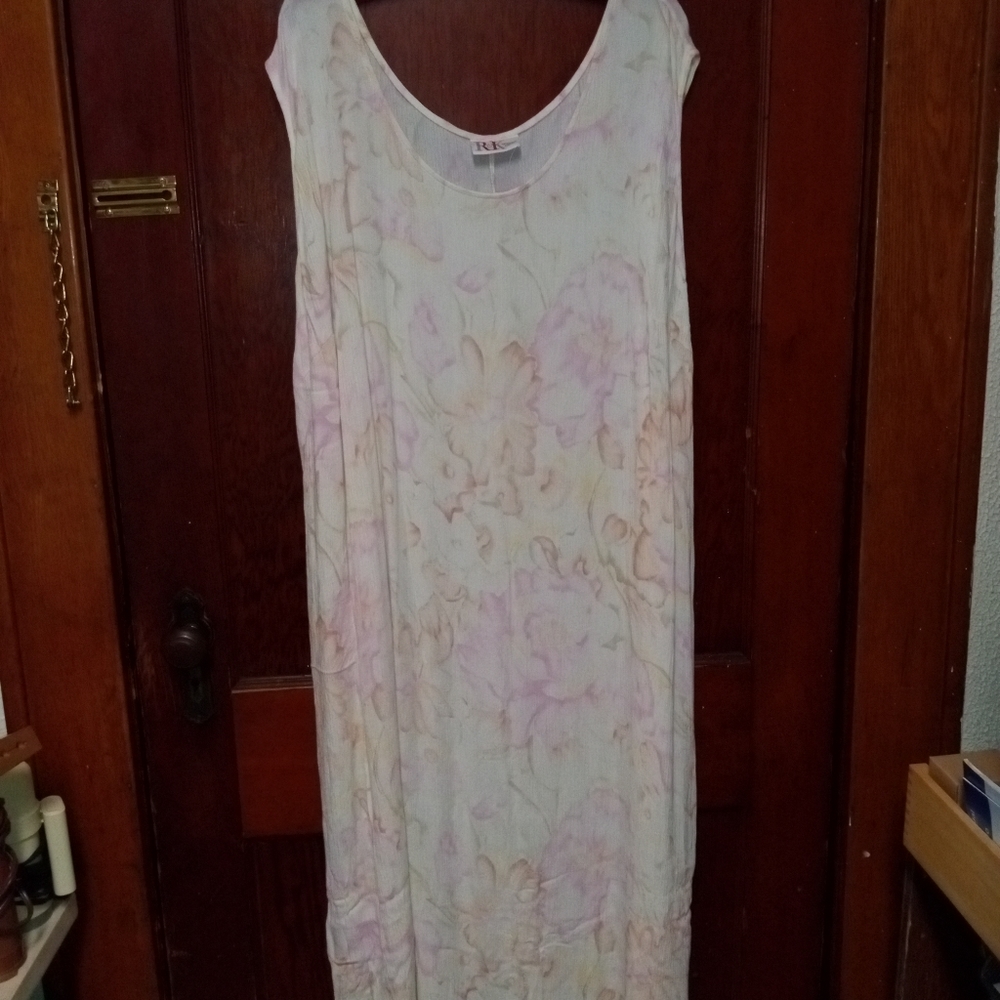 R & K Originals yellow cream floral w/side slits and tie back-Vintage-Be…